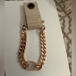 Anthropologie Gold Chain Bracelet with Crystal Accent